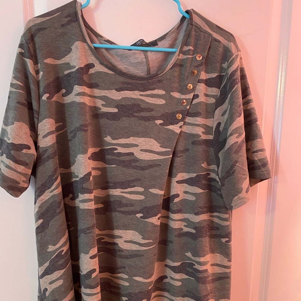 Camo Top With Button Accent